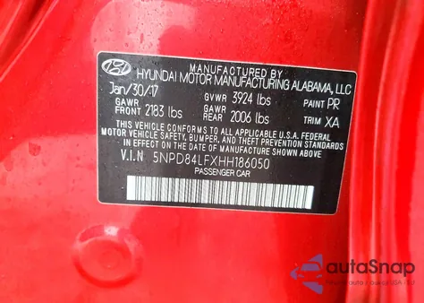 2017 Hyundai Elantra Se from USA, damaged, VIN 5NPD84LFXHH186050